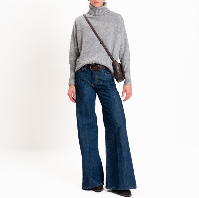 Tensione in-Maglia collo alto 100 % LANA SOFT DOPPIO FILO - grigio melange