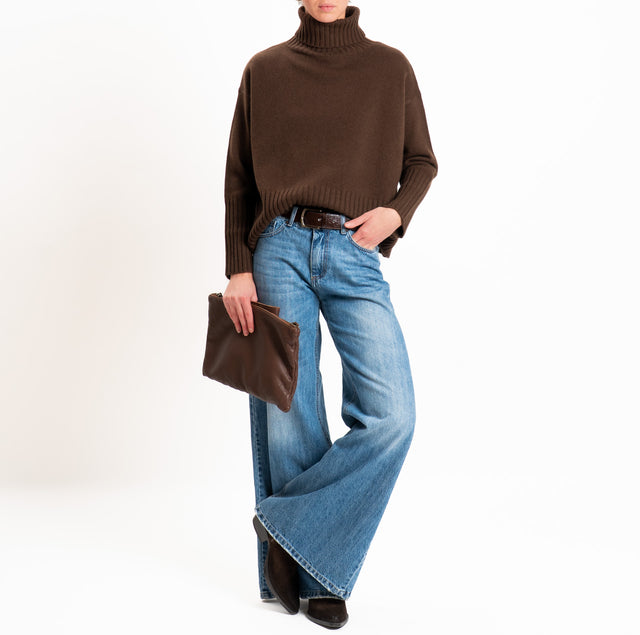 Tensione in-Maglia collo alto 100 % LANA SOFT DOPPIO FILO - moro