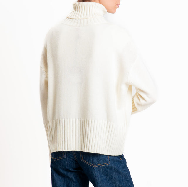 Tensione in-Maglia collo alto 100 % LANA SOFT DOPPIO FILO - panna