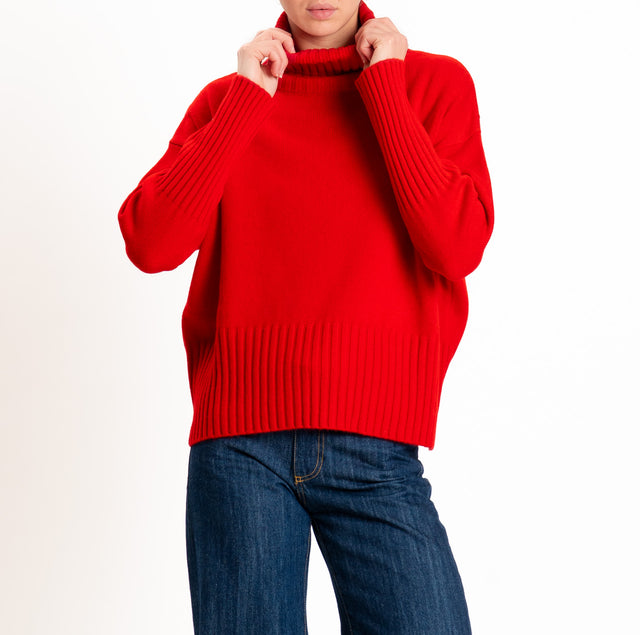 Tensione in-Maglia collo alto 100 % LANA SOFT DOPPIO FILO - rosso