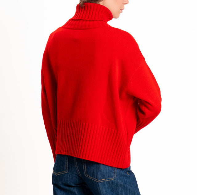 Tensione in-Maglia collo alto 100 % LANA SOFT DOPPIO FILO - rosso