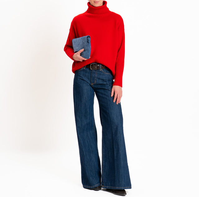 Tensione in-Maglia collo alto 100 % LANA SOFT DOPPIO FILO - rosso