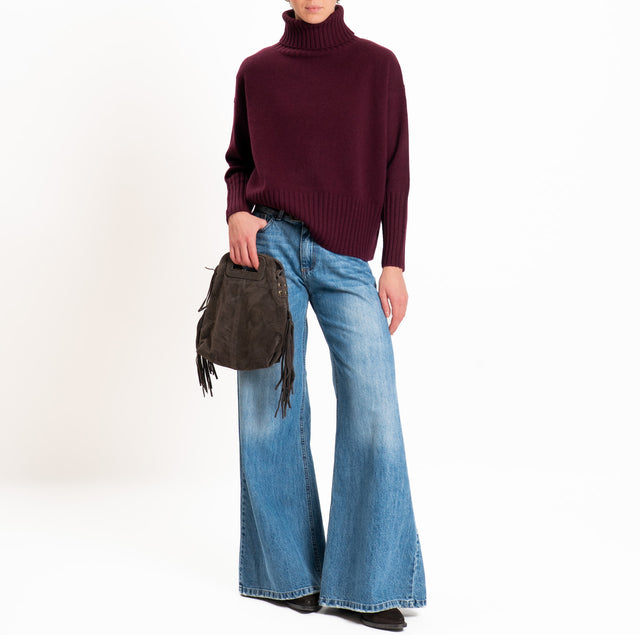 Tensione in-Maglia collo alto 100 % LANA SOFT DOPPIO FILO - vino