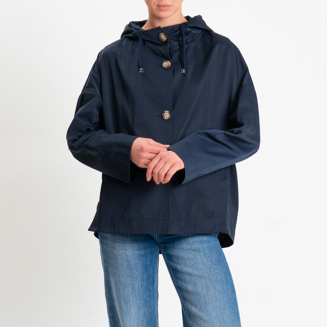 Tensione in-Trench pieghe dietro con cappuccio - blu