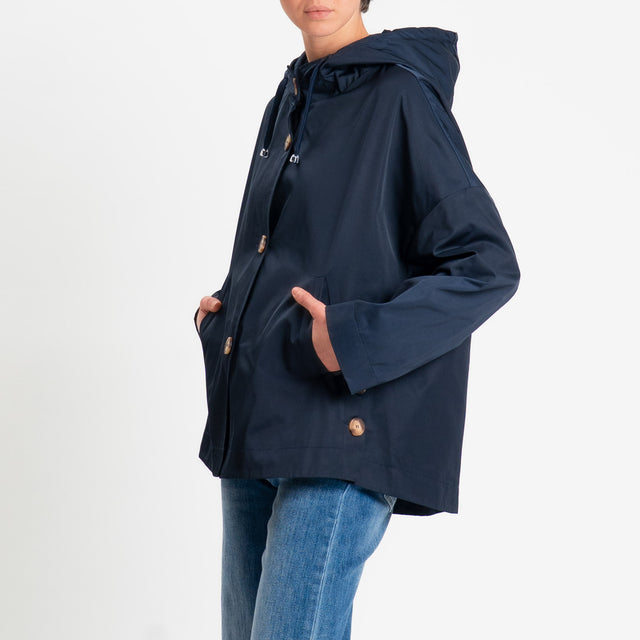 Tensione in-Trench pieghe dietro con cappuccio - blu