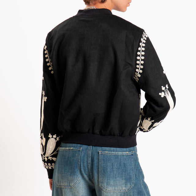 Tensione in-Bomber ricamato effetto suede - nero/burro