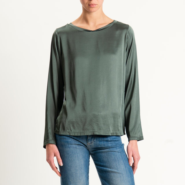 Tensione in-Blusa girocollo in satin elasticizzato - militare
