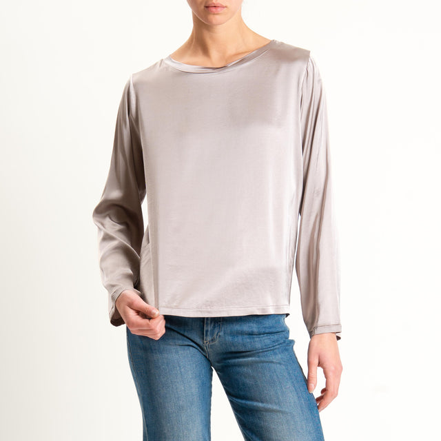 Tensione in-Blusa girocollo in satin elasticizzato - taupe
