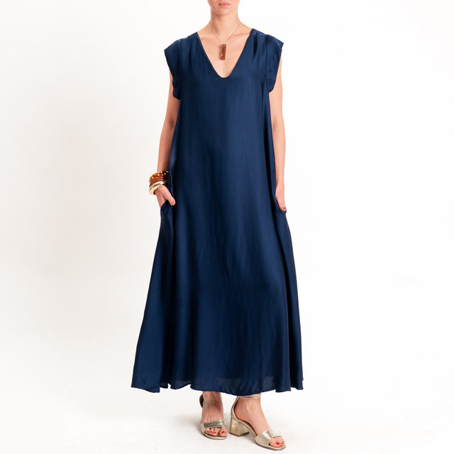 Tensione in-Abito satin scollo v - blu
