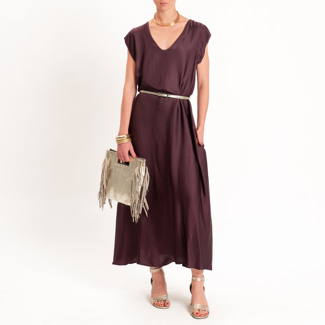 Tensione in-Abito satin scollo v - burgundy