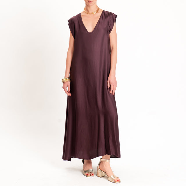 Tensione in-Abito satin scollo v - burgundy