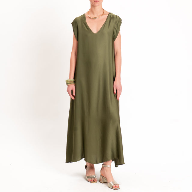 Tensione in-Abito satin scollo v - militare