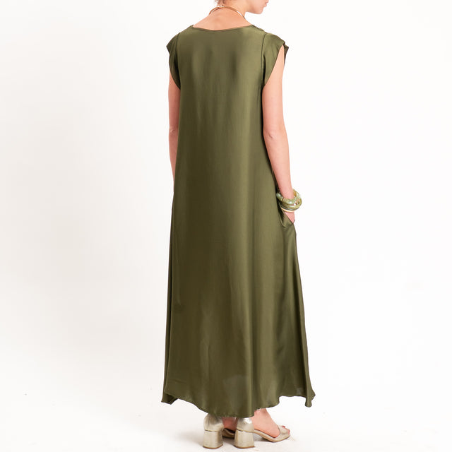 Tensione in-Abito satin scollo v - militare