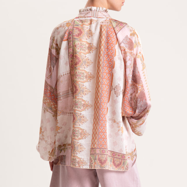 Tensione in-Camicia misto lino fantasia - sand/rosa/orange