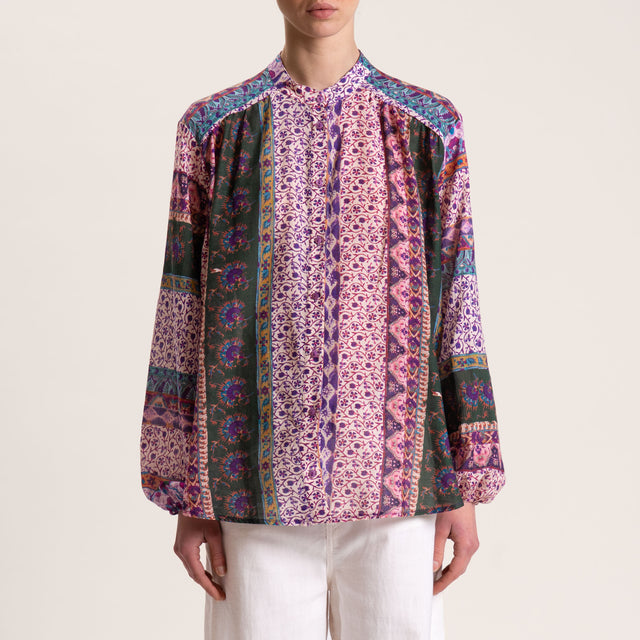 Tensione in-Camicia fantasia mussola fantasia fiori - burro/viola/verde