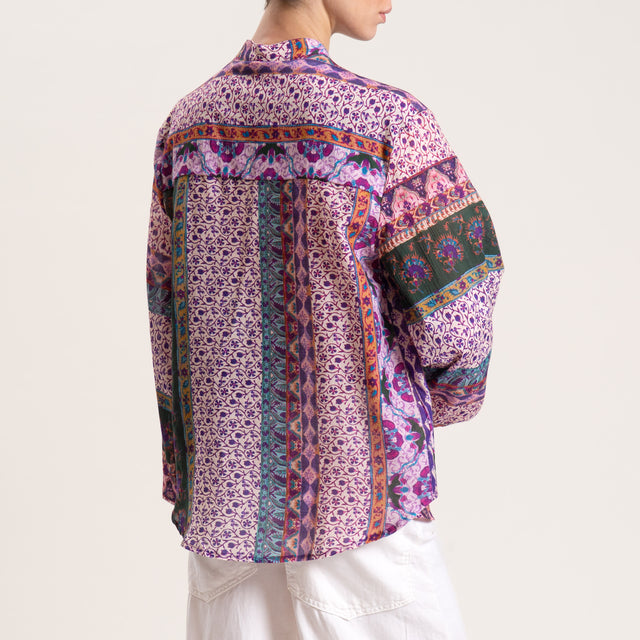 Tensione in-Camicia fantasia mussola fantasia fiori - burro/viola/verde