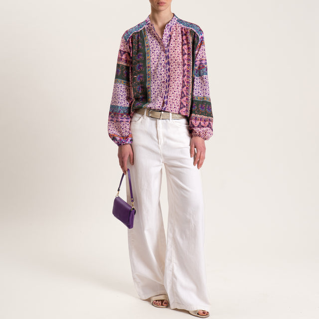 Tensione in-Camicia fantasia mussola fantasia fiori - burro/viola/verde