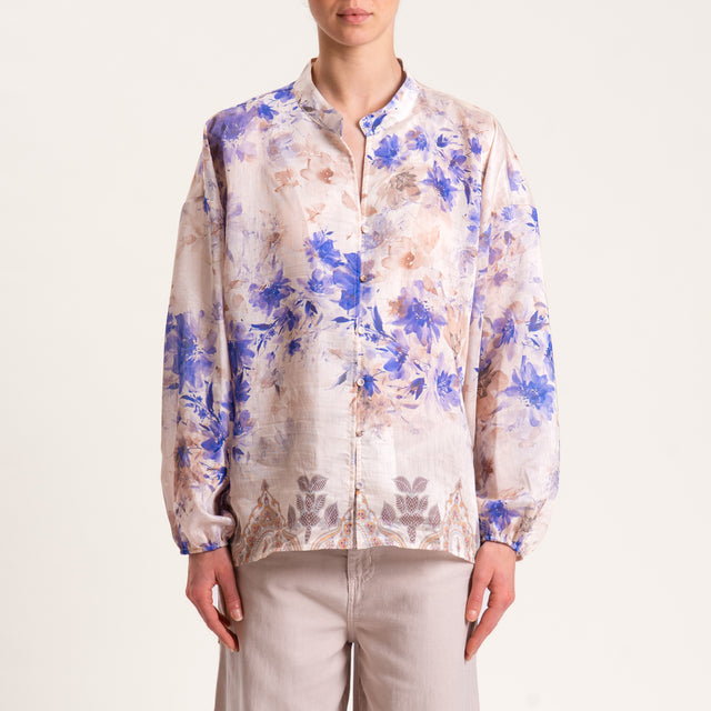 Tensione in-Camicia misto lino fantasia floreale - sand/inchiostro/beige