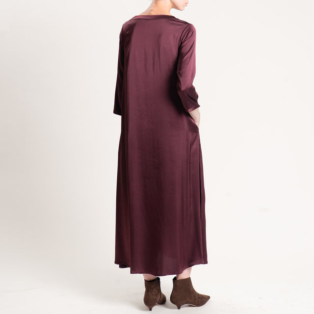 Tensione in-Abito satin elasticizzato con tasche - vino