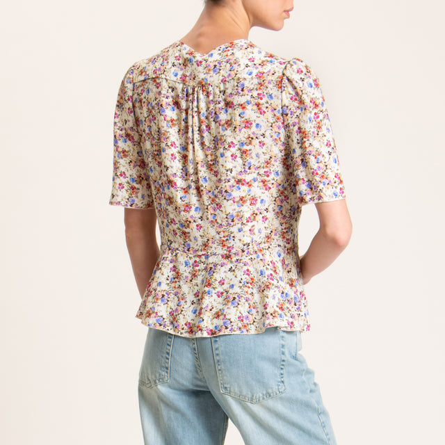 Tensione in-Camicia scollo v fantasia provenzale - gesso/cherry/peonia