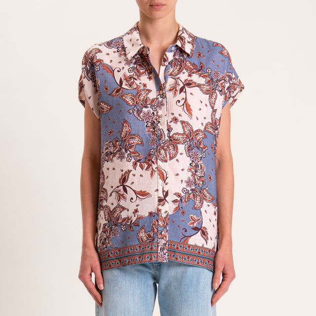 Tensione in-Camicia misto lino fantasia floreale - sand/cuoio/avio