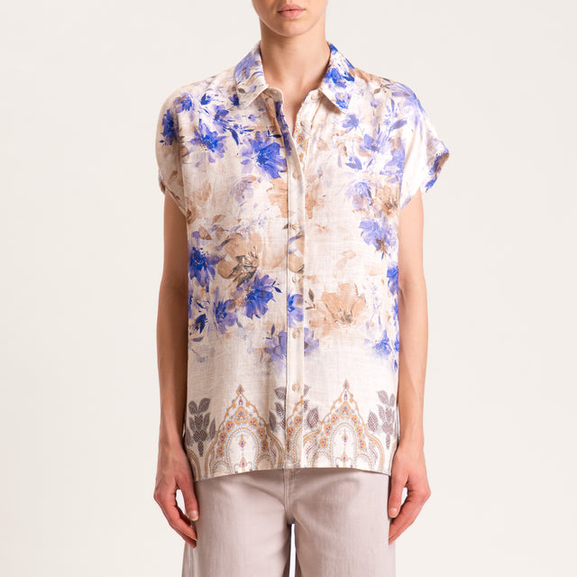 Tensione in-Camicia misto lino fantasia floreale - sand/inchiostro/beige