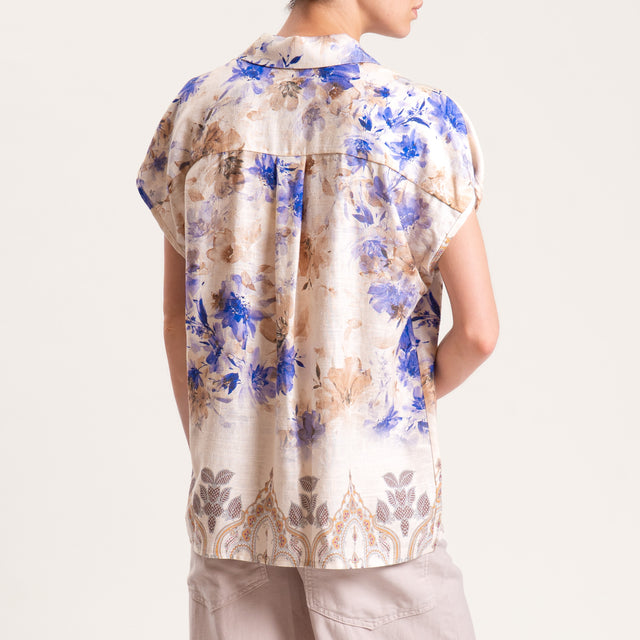 Tensione in-Camicia misto lino fantasia floreale - sand/inchiostro/beige