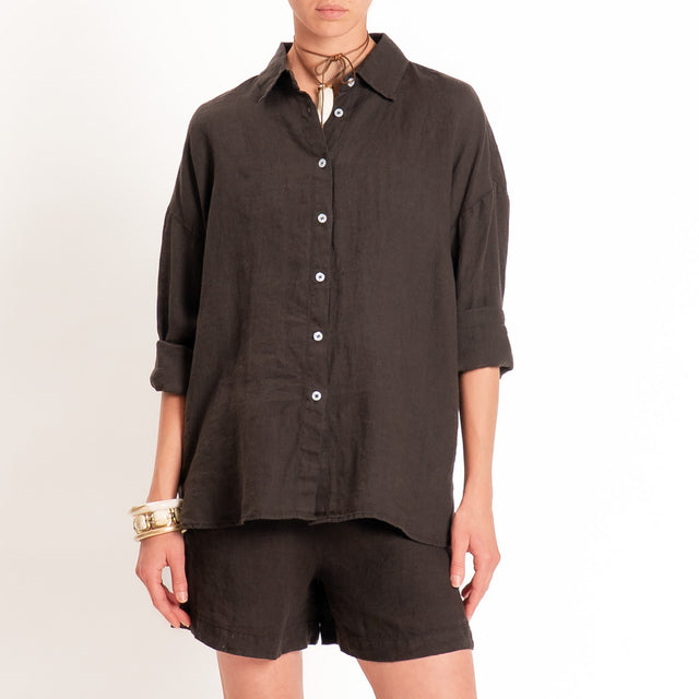 Tensione in-Camicia 100% lino - moro