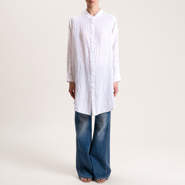 Tensione in-Camicia oversize in lino con spacchi laterali - bianco