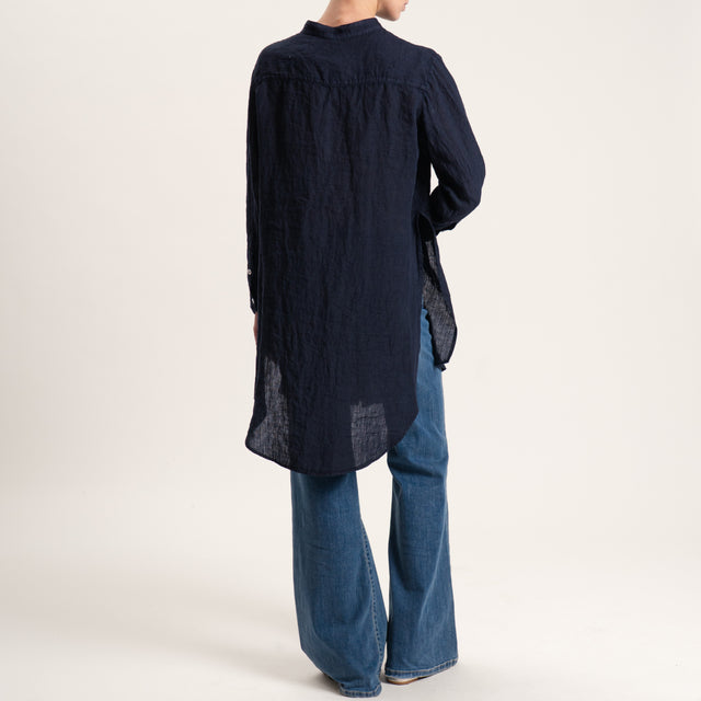 Tensione in-Camicia oversize in lino con spacchi laterali - blu