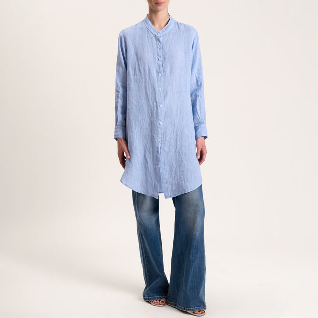 Tensione in-Camicia oversize in lino con spacchi laterali - cielo