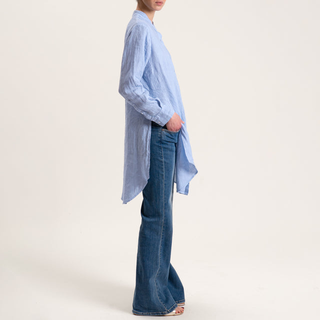 Tensione in-Camicia oversize in lino con spacchi laterali - cielo
