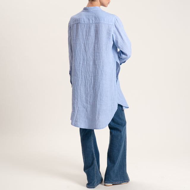 Tensione in-Camicia oversize in lino con spacchi laterali - cielo