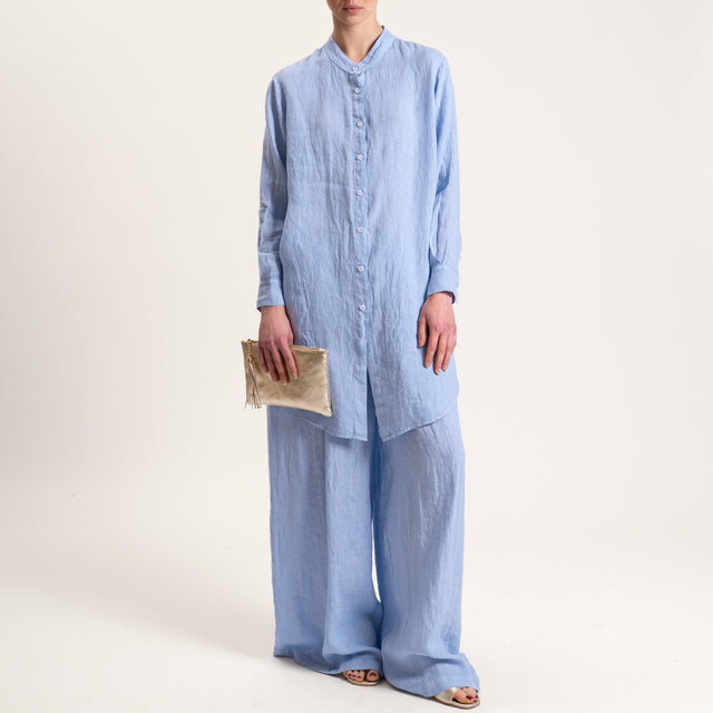 Tensione in-Camicia oversize in lino con spacchi laterali - cielo