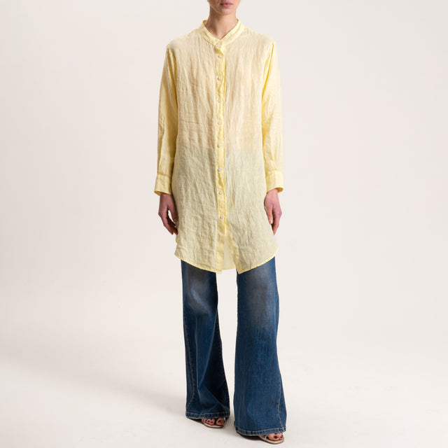 Tensione in-Camicia oversize in lino con spacchi laterali - giallo