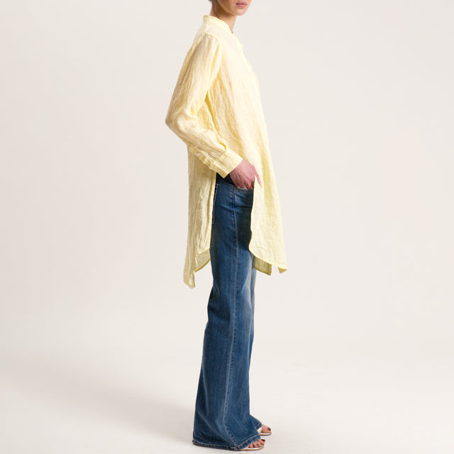 Tensione in-Camicia oversize in lino con spacchi laterali - giallo