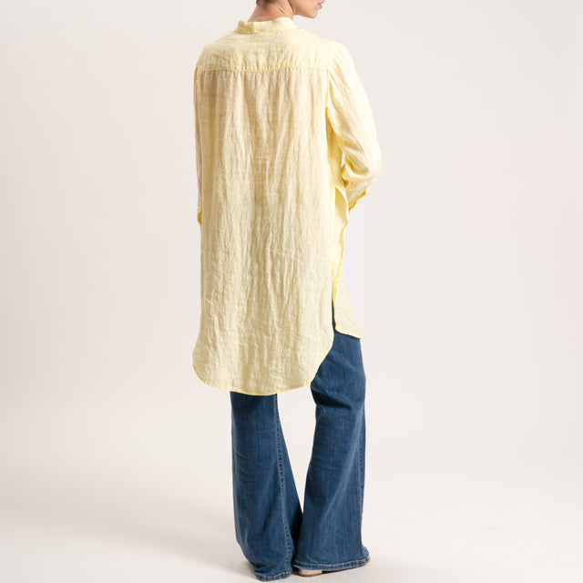 Tensione in-Camicia oversize in lino con spacchi laterali - giallo