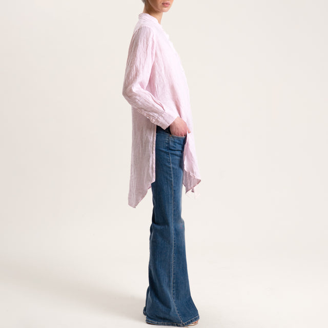 Tensione in-Camicia oversize in lino con spacchi laterali - rosa