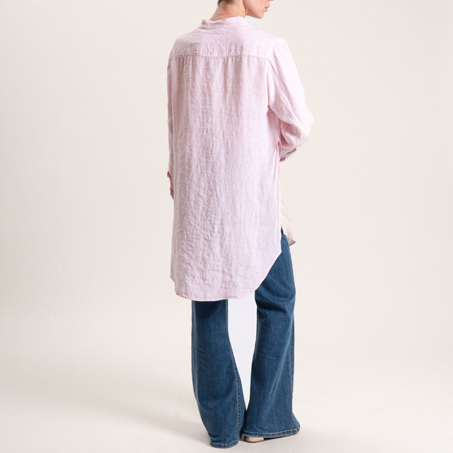 Tensione in-Camicia oversize in lino con spacchi laterali - rosa