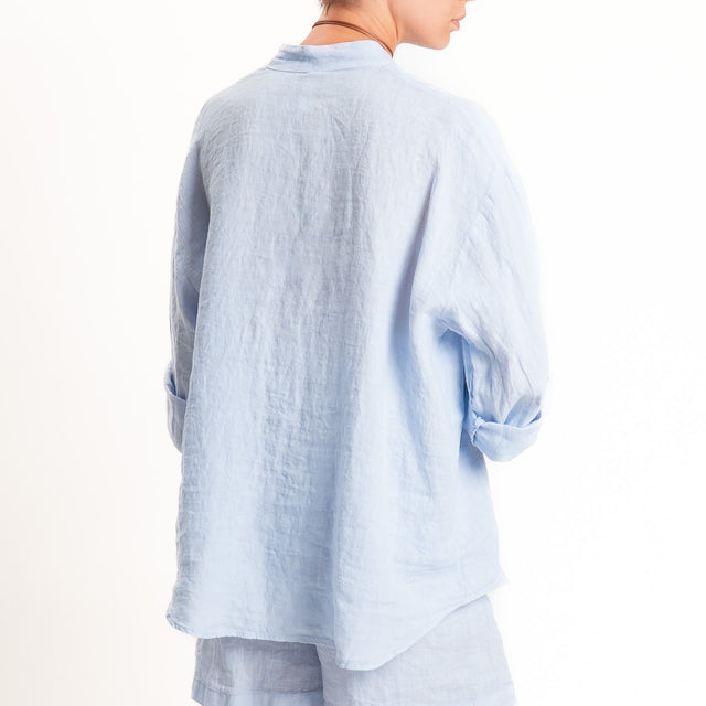 Tensione in-Camicia 100% lino collo coreana - azzurro