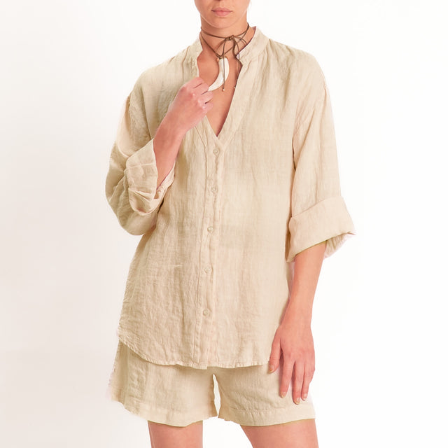 Tensione in-Camicia 100% lino collo coreana - crema