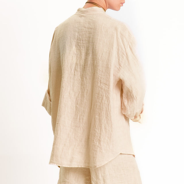 Tensione in-Camicia 100% lino collo coreana - crema