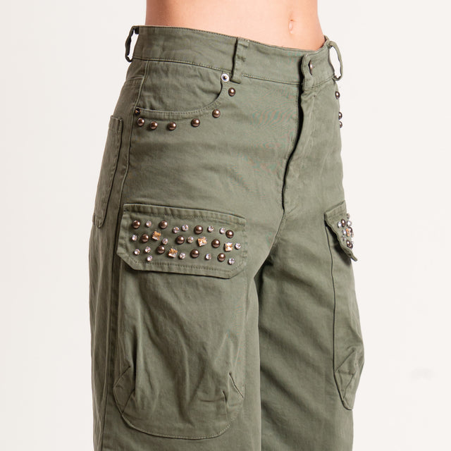 Tensione in-Pantalone cargo con applicazioni - militare