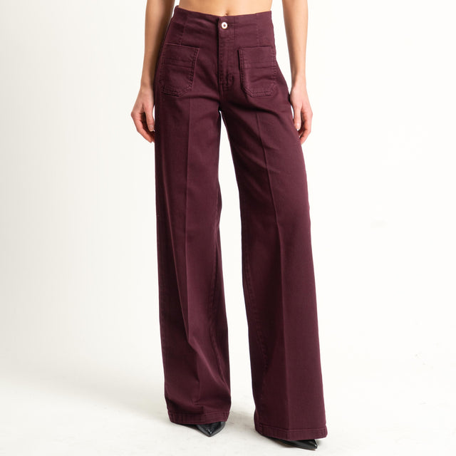 Tensione in-Jeans wide leg tasche davanti - Bordeaux