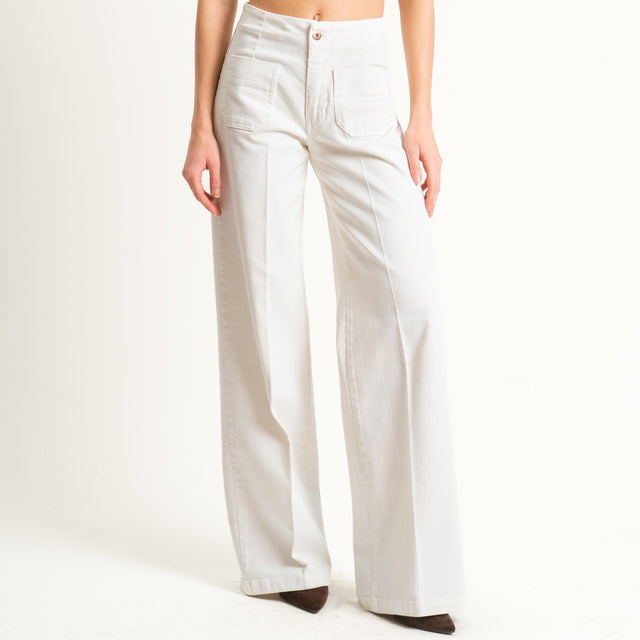 Tensione in-Jeans wide leg tasche davanti - panna