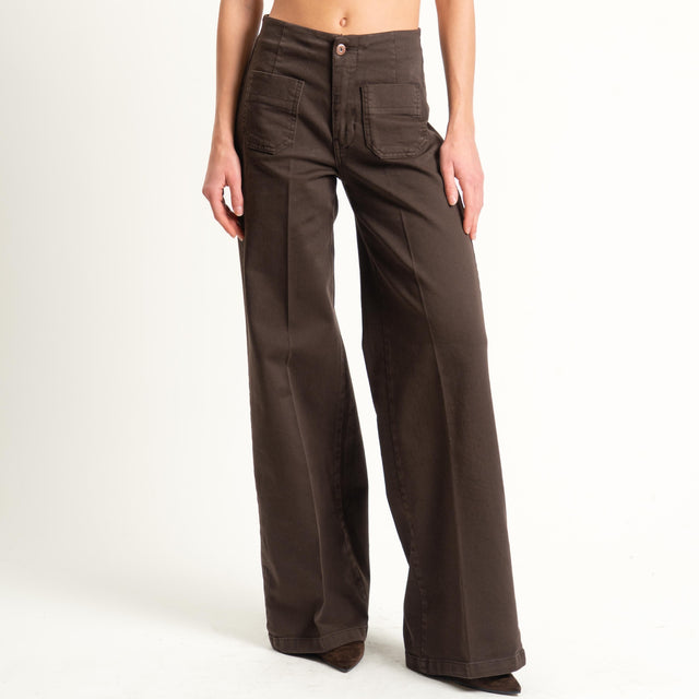 Tensione in-Jeans wide leg tasche davanti - moro