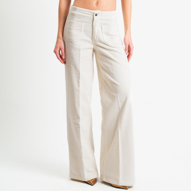 Tensione in-Pantalone velluto 500 righe tasche davanti - panna