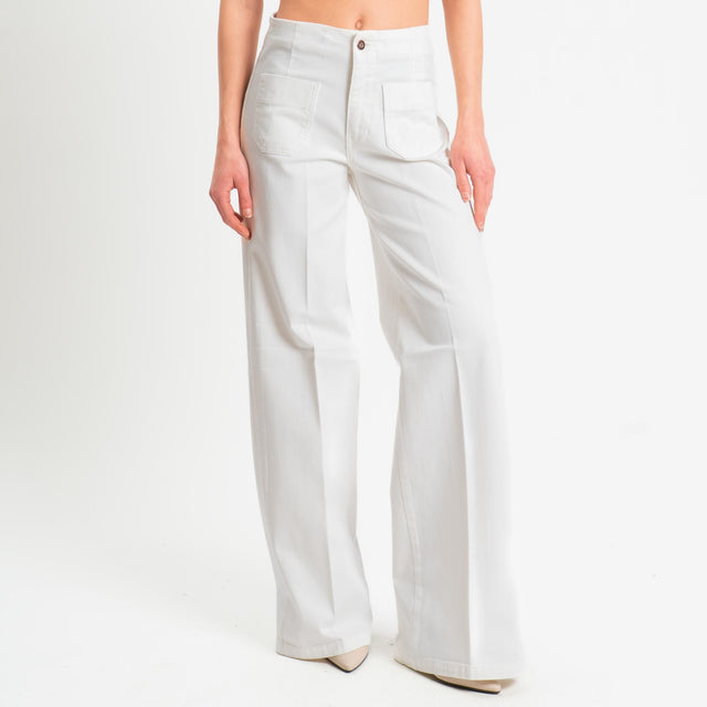 Tensione in-Jeans wide leg tasche davanti - panna
