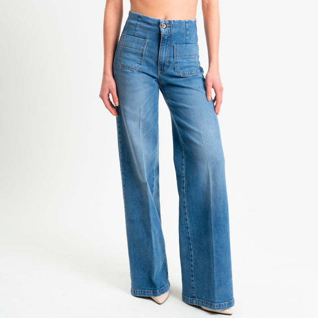 Tensione in-Jeans wide leg tasche davanti - denim