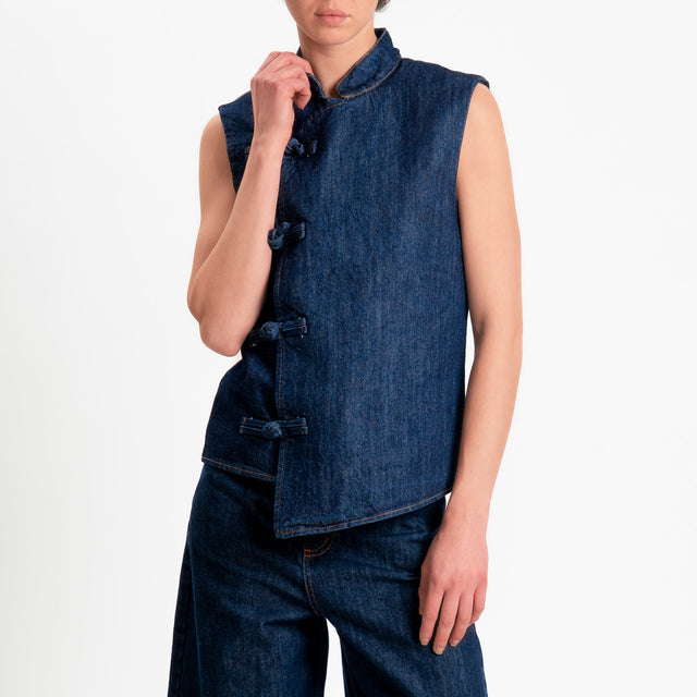 Tensione in-Gilet jeans chiusure alamari - denim scuro